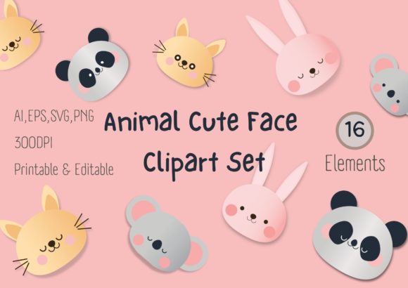 Animal Cute Face Clipart Set: A Versatile Digital Resource for Creative Projects