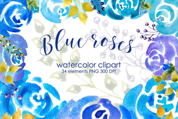 Blue Roses: Elegant Watercolor Art for Design