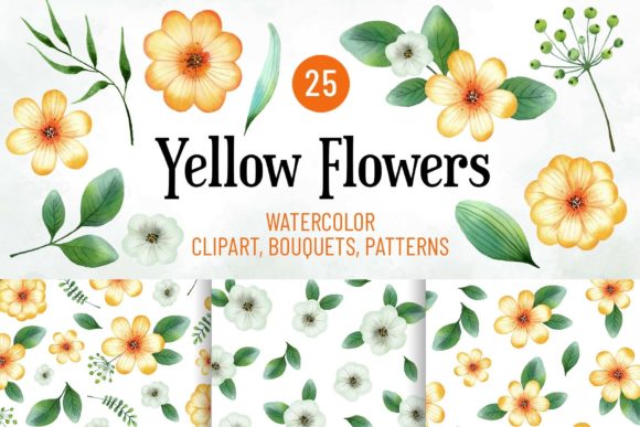 Brighten Designs with Watercolor Summer Yellow Flowers Clipart