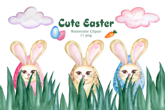 Charming Watercolor Easter Bunny Clipart