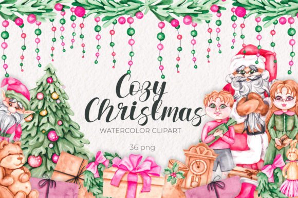 Cozy Christmas Watercolor Clipart for Festive Designs