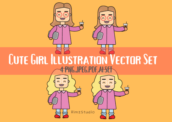 Cute Girl Illustration Vector Set for Modern Design