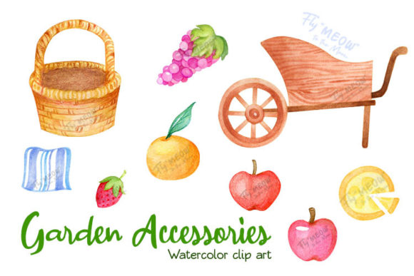 Elevate Your Designs with Hand-Painted Watercolor Garden Accessories Clip Art
