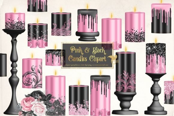 Elevate Your Designs with Versatile Pink and Black Candles Clipart