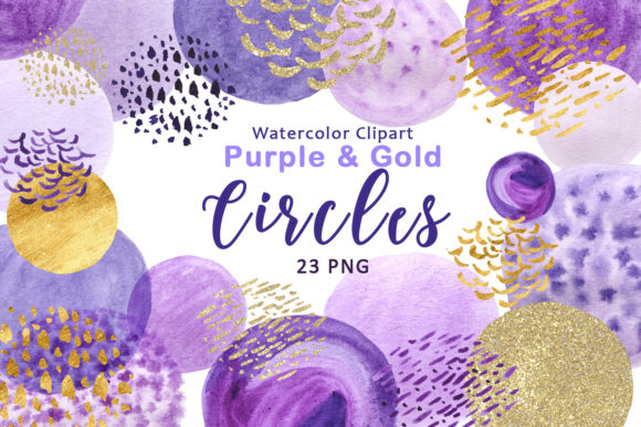 Elevating Design Projects with Watercolor Purple Gold Circles Clipart