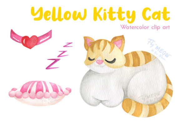 Elevating Digital Design with Watercolor Yellow Kitty Cat Clip Art