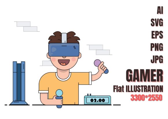 Enhancing Digital Projects with Gamer Cute Flat Illustration SVG EPS AI Assets