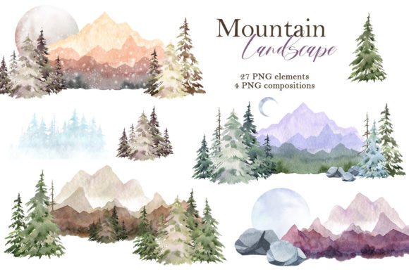 Evaluating Mountain Landscape Watercolor Clipart for Professional and DIY Design Projects