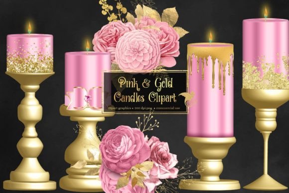 Evaluating Pink and Gold Candles Clipart for Creative Projects