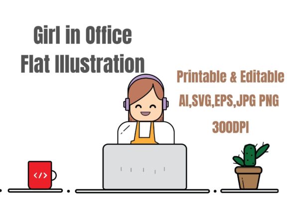 Girl in Office Flat Illustration: A Design Essential