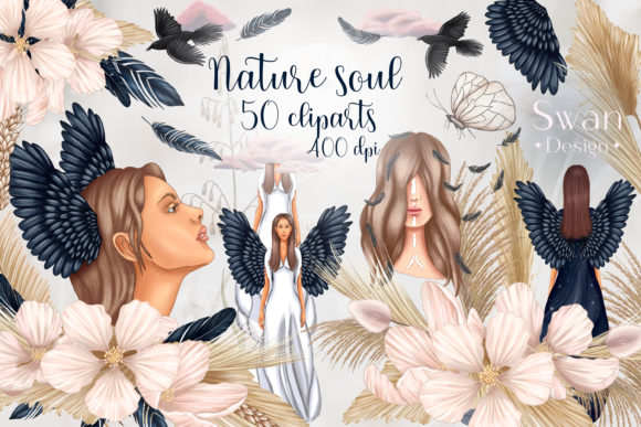 Nature Soul Clipart: Elevating Digital Design with Ethereal Winged Elements