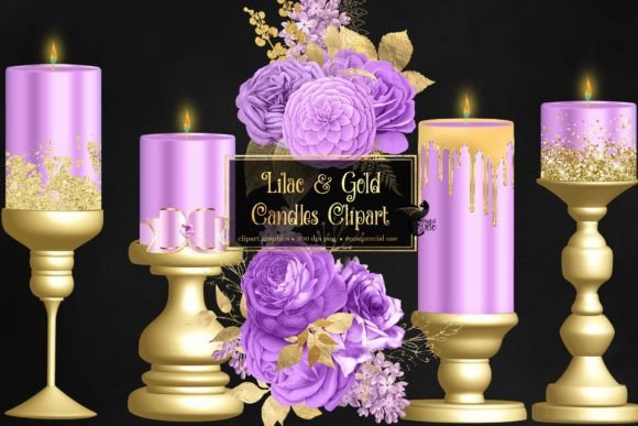 Strategic Visual Branding with Lilac and Gold Candle Clipart