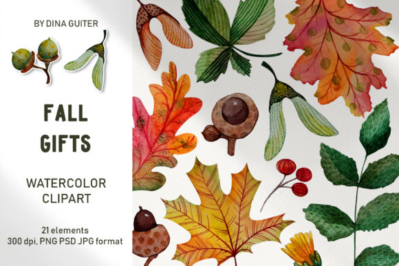 Watercolor Autumn Leaves Clipart for Fall Designs