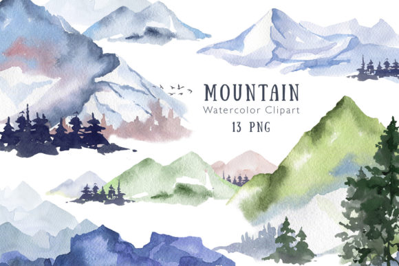 Watercolor Blue Mountain Scene Clipart: Elevating Your Creative Projects with Nature-Inspired Digital Art
