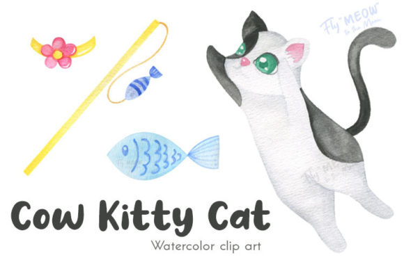 Watercolor Cow Kitty Cat Clip Art Guide