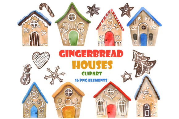 Whimsical Watercolor Gingerbread Houses Clipart for Festive Design